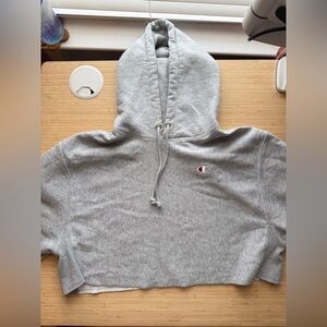 Champion Light Gray Cropped Hoodie with Logo